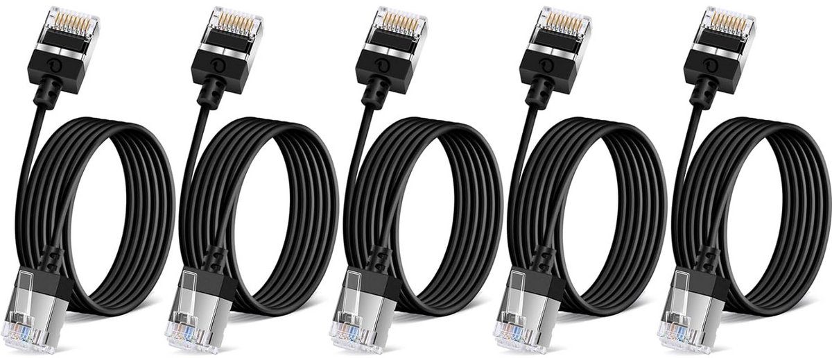 5 Stuks Ultr Dunne Cat 6A Ethernet Kabel 1 Meter Zwart Flexibele LAN Kabel RJ45