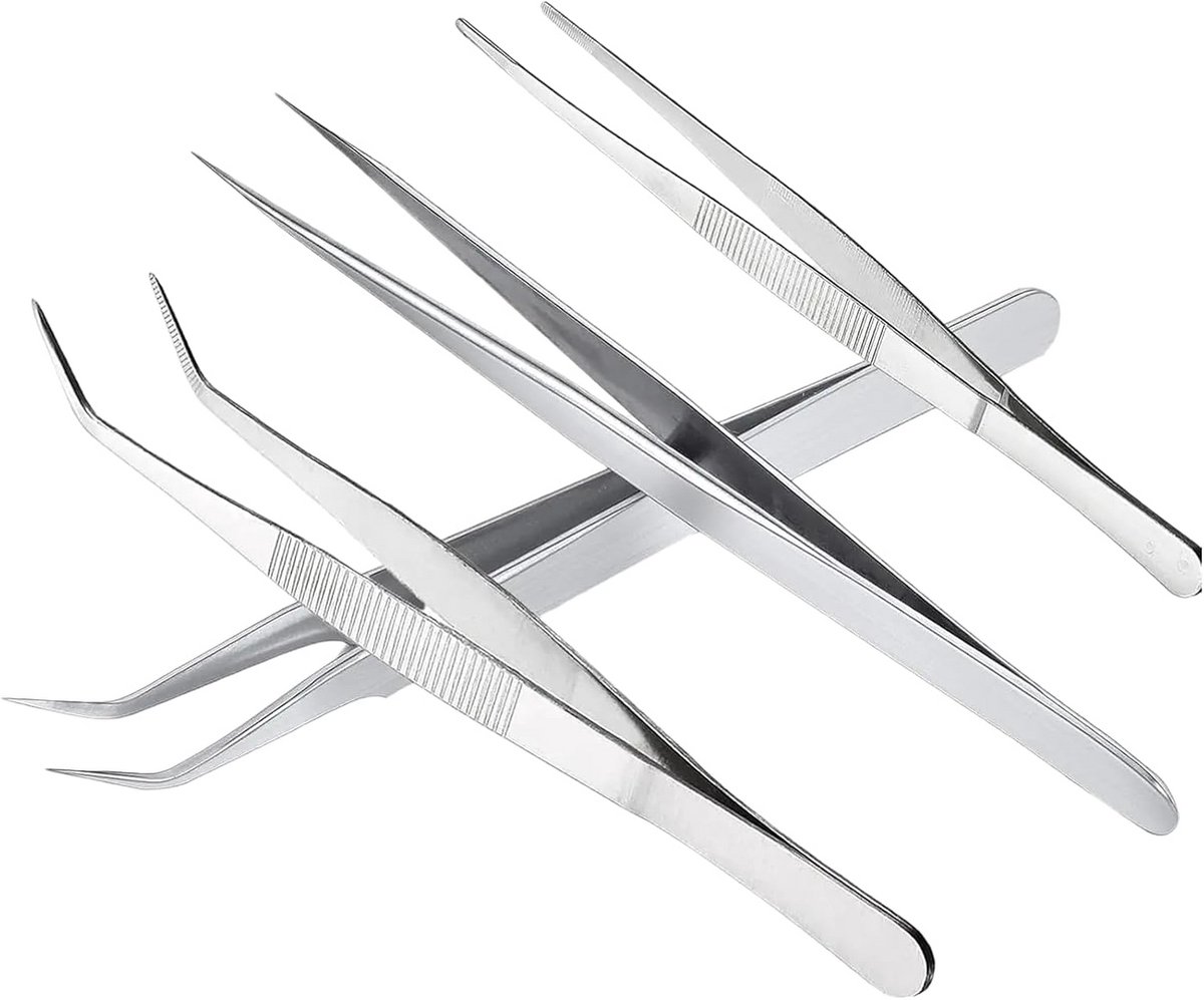 Set van 4 Roestvrijstalen Pincetten voor Knutselen en Reparatie
