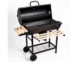 Barbecue Houtskool Wagenmodel Met Groot Grillrooster 75x39 cm – BBQ Met Ingebouwde Thermometer & Hittebestendige Chroomkleur – Houtskool Grill Met 2 Inklapbare Zijplanken & Wielen | Geschikt Voor 8-10 Personen