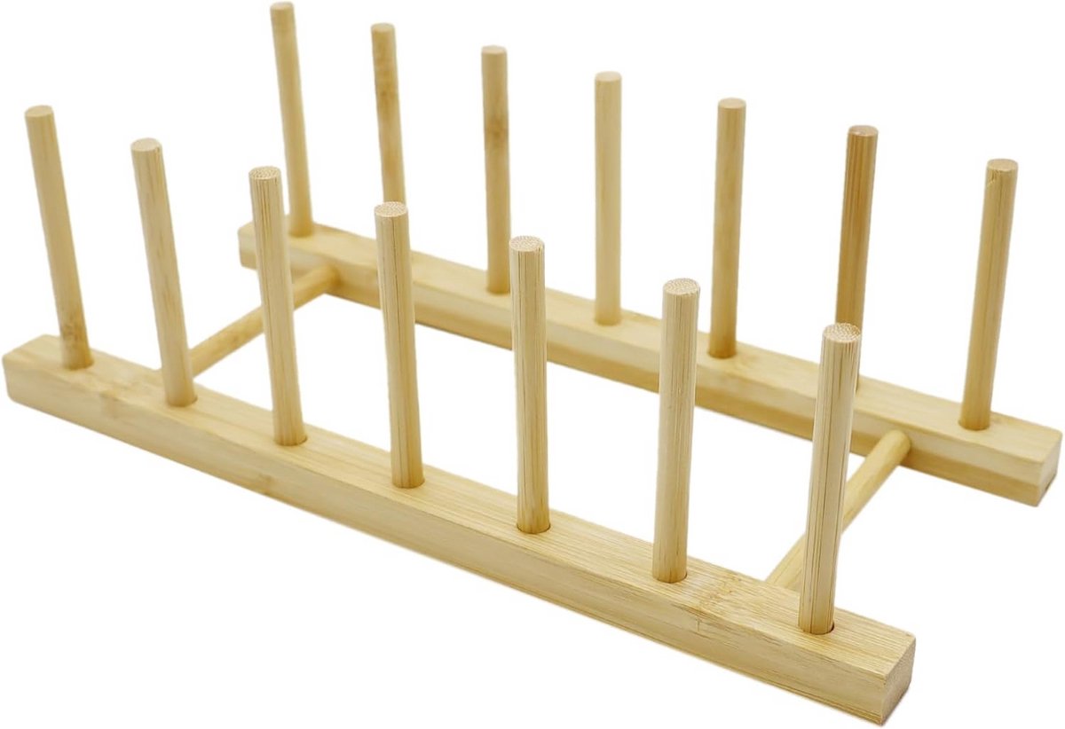 Bamboe Houten Bordenrek - Organizer voor Keuken, Snijplanken en Dekselhouder