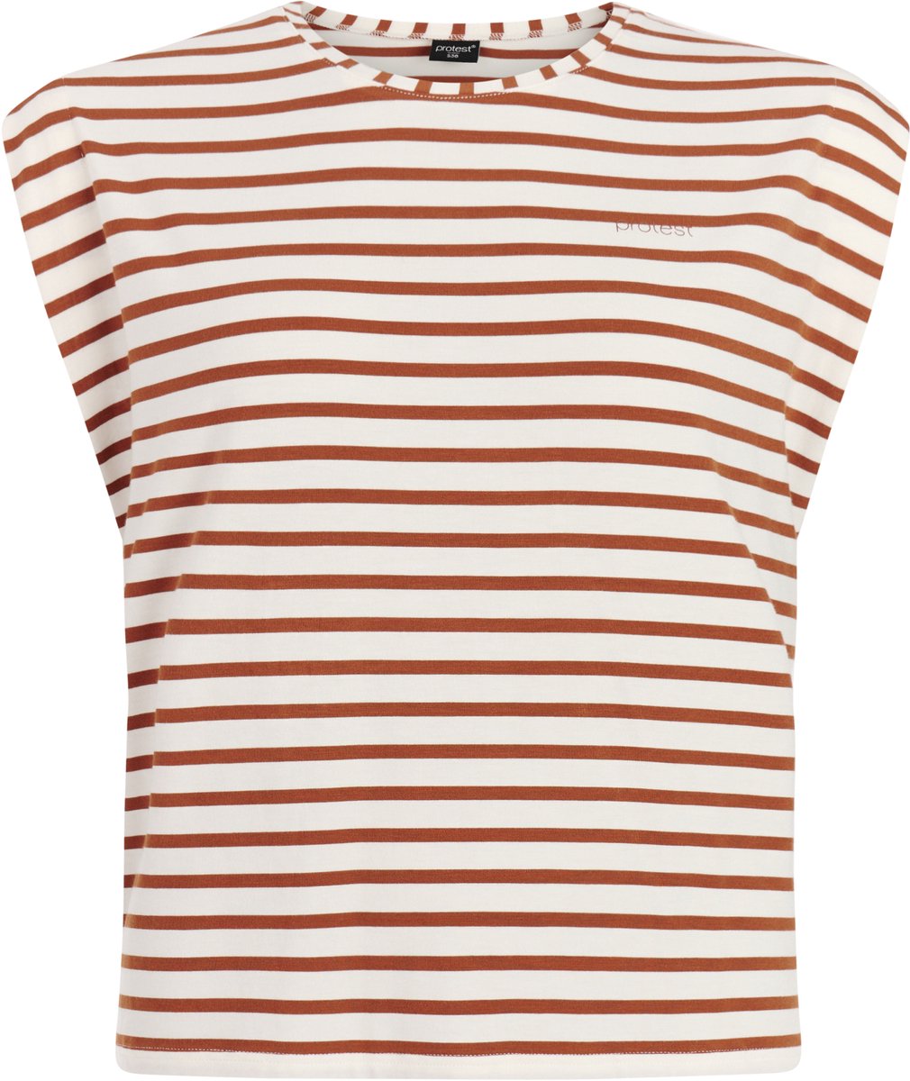 Protest PRTFancier T-shirt Dames Mouwloos Ronde hals Loose fit Crème Bruin
