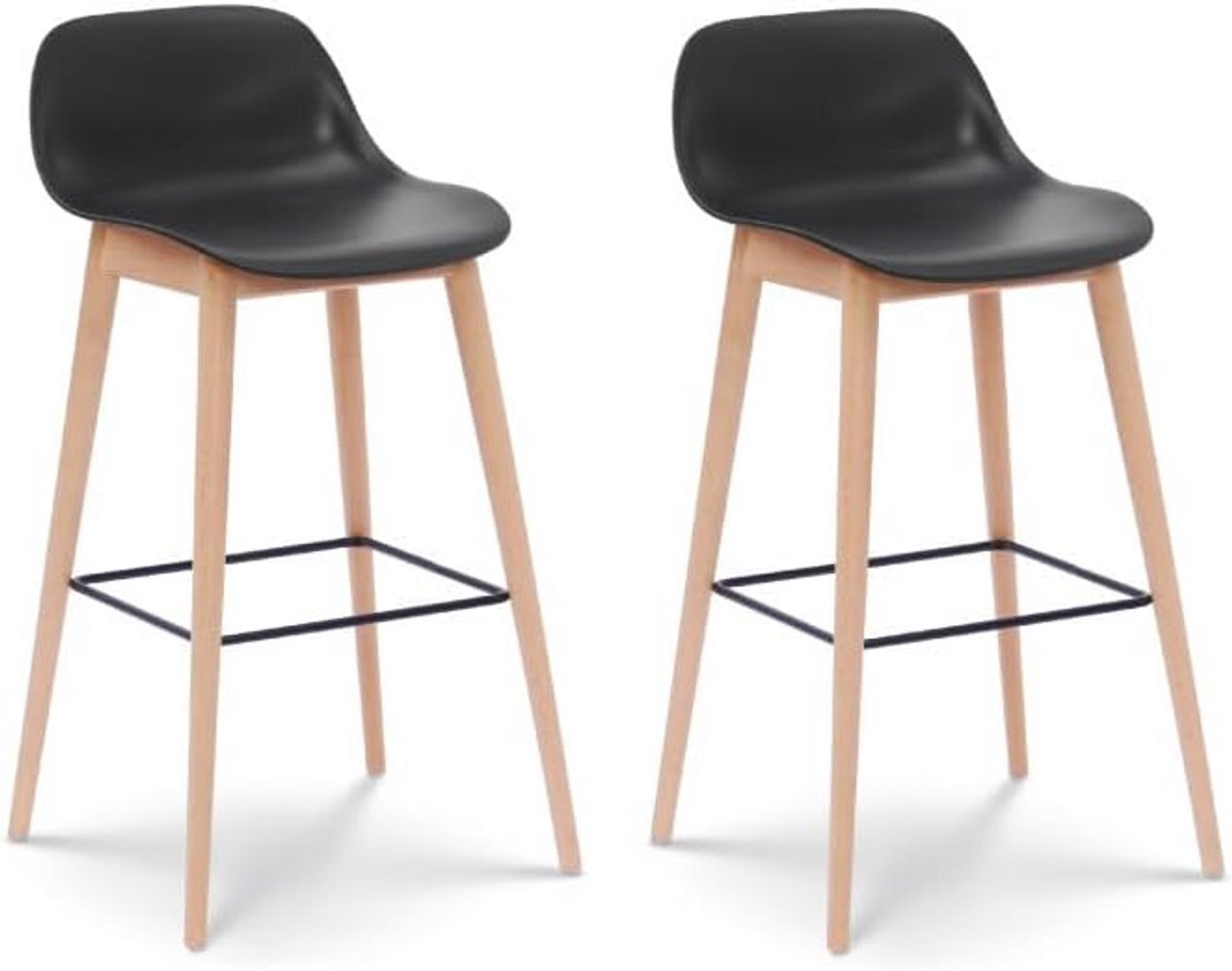 Set van 2 Scandinavische Barkrukken met Houten Poten, Hoogte 66 cm, Zwart
