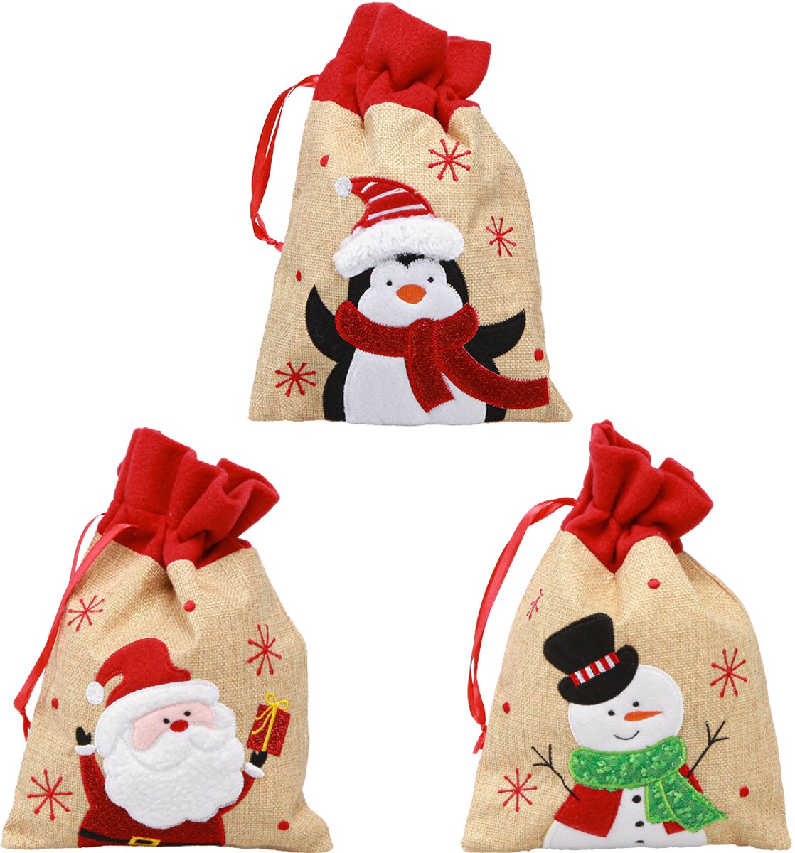 Cadeauzakjes Kerstmis Kerstman jute-look 20×23cm 3st, 3 Stück