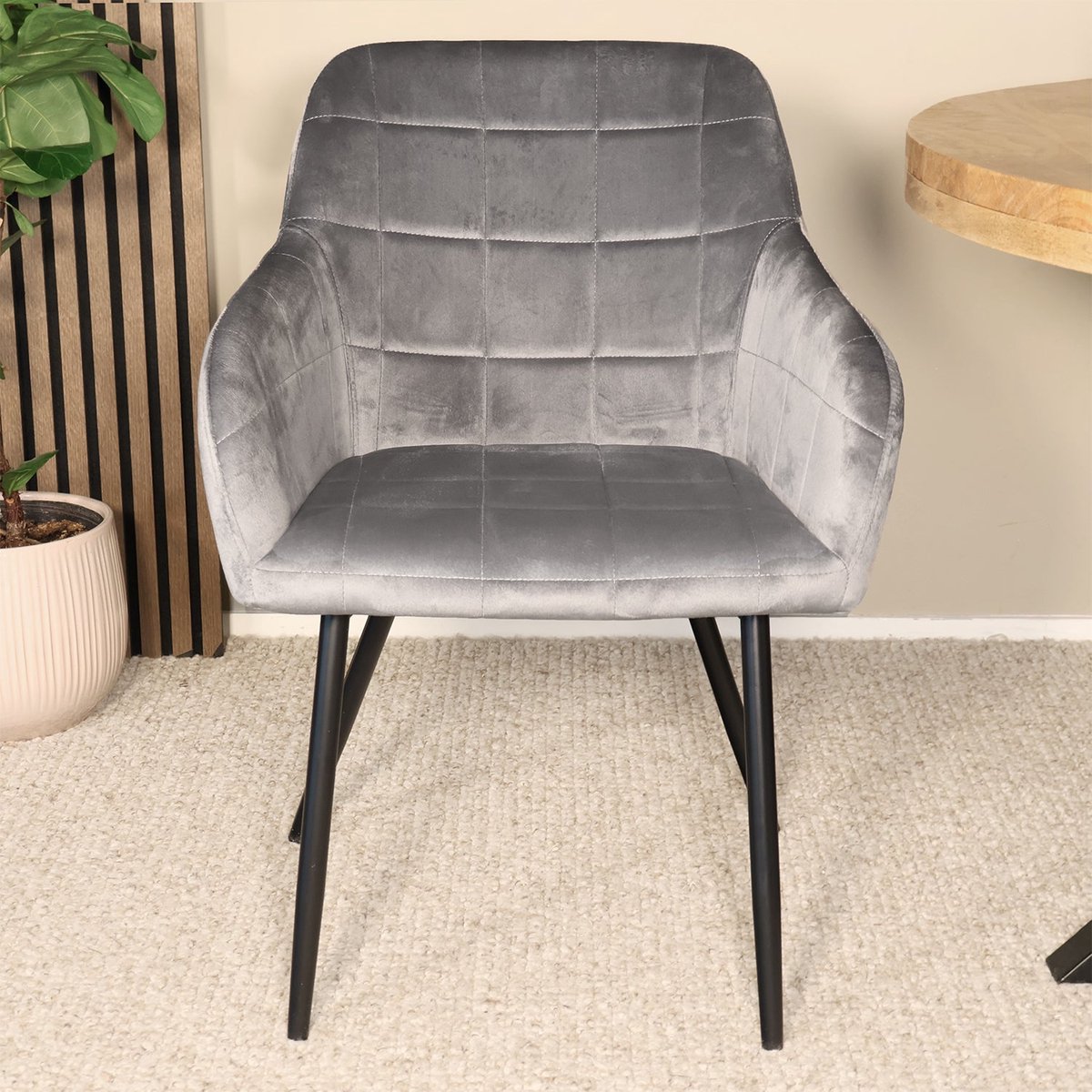 Lizzely Garden & Living SET DEAL: 6 stuks Eetkamerstoel met armleuning Barbara velvet grijs eetstoel zetel