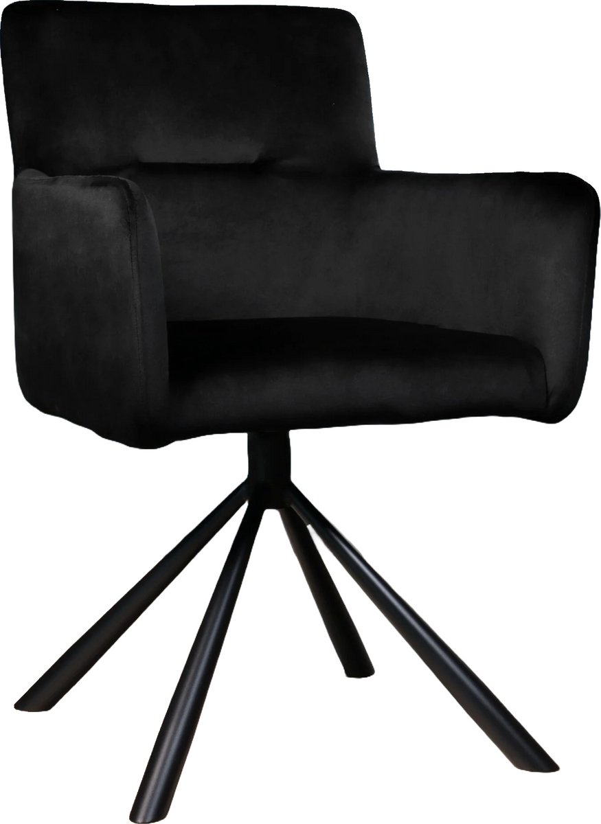 Lizzely Garden & Living SET DEAL: 4 stuks Eetkamerstoel draaibaar met armleuning Puck velvet zwart eetstoel draaibare stoel zetel