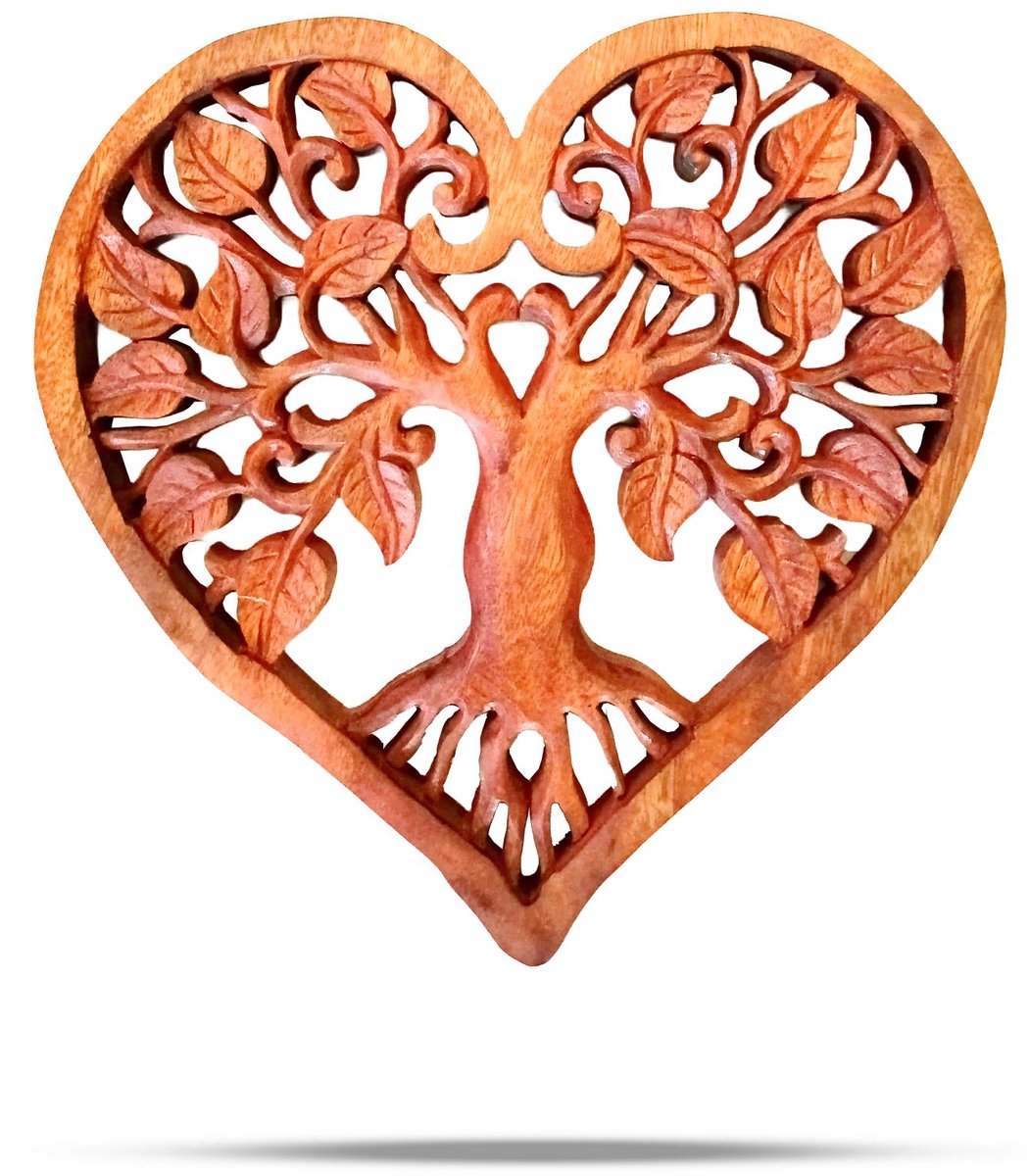 Ancient Wisdom - Wandpaneel - Decoratief houten paneel levensboom hartvorm multicolor one size - muurdecoratie - interieuraccessoire - wanddecoratie - boeddhistische kunst - spirituele kunst