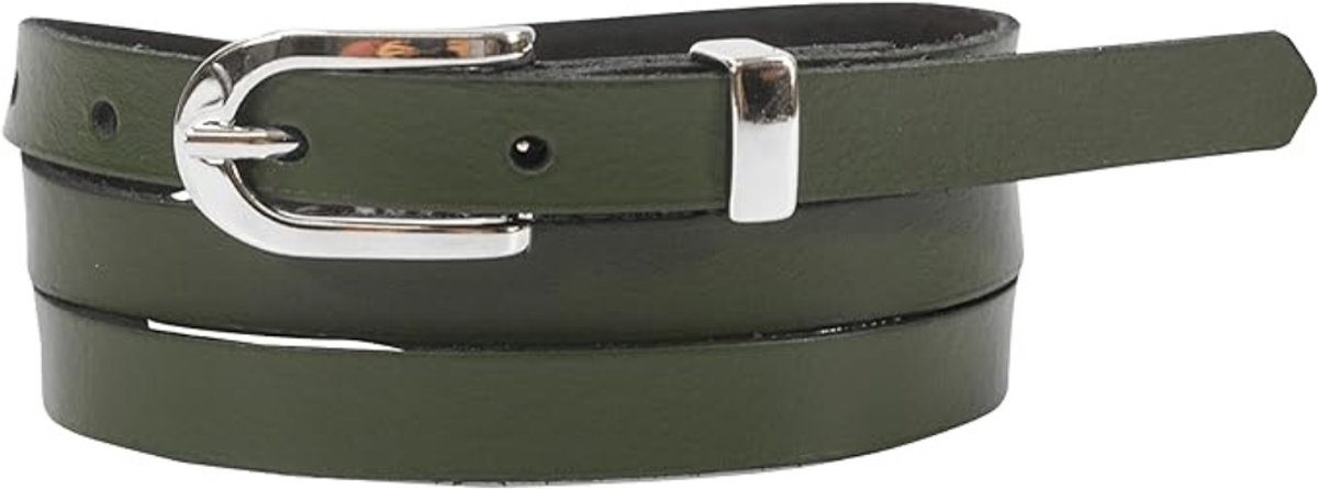 Leren Riem voor Dames - Smalle Lederen Riem met Zilveren Gesp - Stijlvol Cadeau voor Dagelijks Gebruik - 115 cm - 1 Stuk - Dennengroen-mistral - van Imperatoris