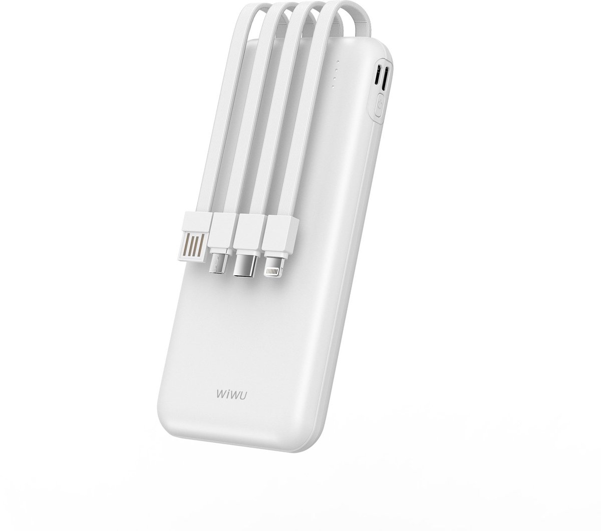 WiWU Powerbank 10000mAh 4-in-1 kabel Type-C, Micro-USB, USB-A en Lightning - Snelladen - Wit