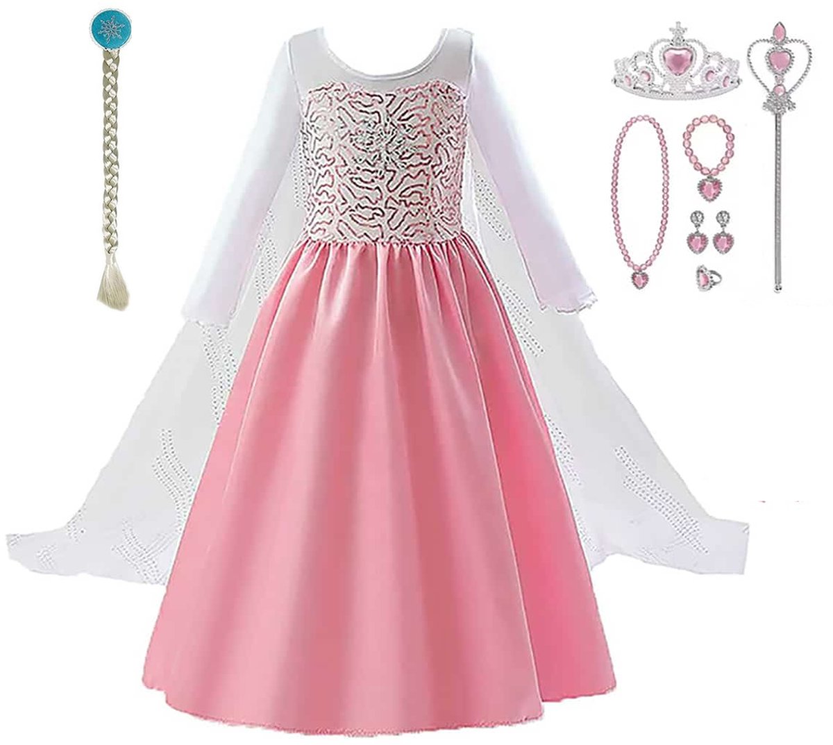 Frozen Elsa - Het Betere Merk prinsessenjurk meisje - prinsessen verkleedkleding - maat 92/98 - inclusief prinsessen accessoireset - tiara - toverstaf - juwelen - Elsa vlecht