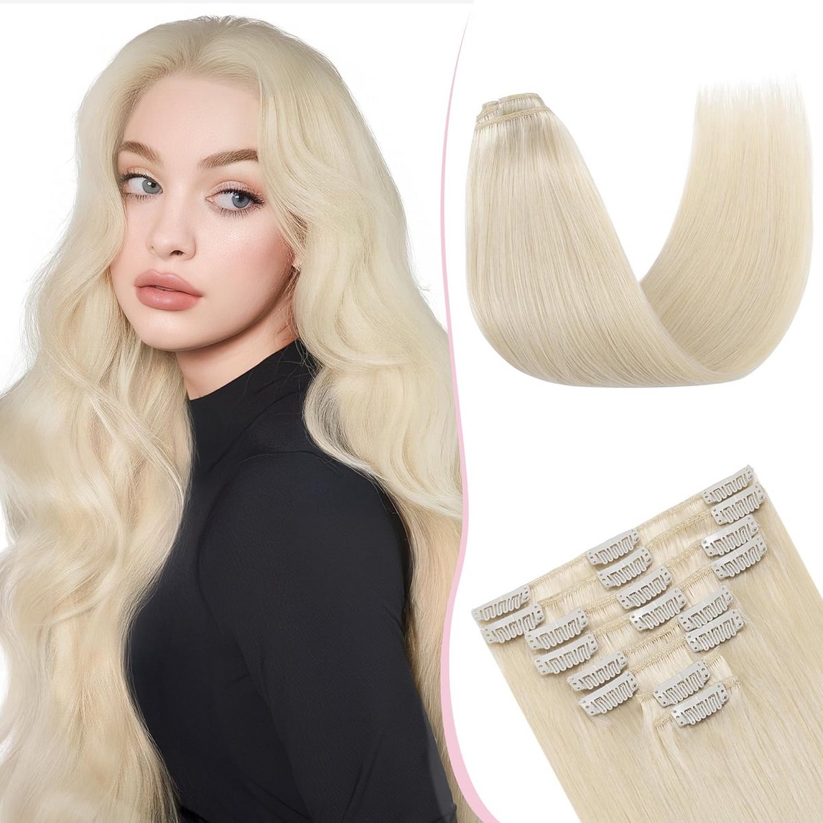 Steile Clip-in Haarverlenging Set Echte Haren 8 Delen Platinablond