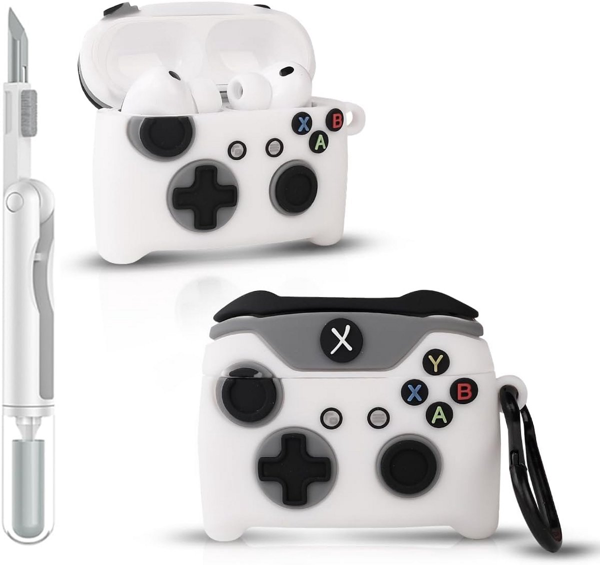 Schattige Siliconen Hoes voor AirPods Pro 3 (2025) Beschermcase met Karabijnhaak en Reinigingsset