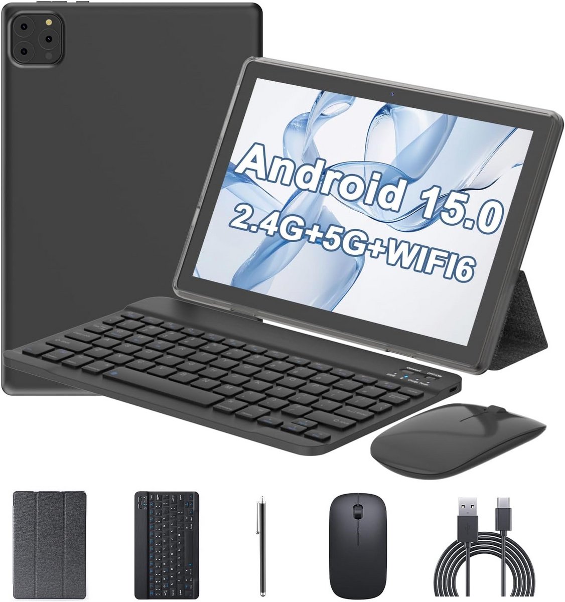 10 Inch Android Tablet met Toetsenbord en Muis - 12GB RAM, 64GB Opslag, HD Scherm