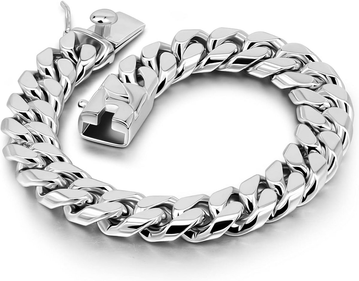 Massieve Cubaanse Armband voor Heren in 925 Zilver, 12mm Schakels