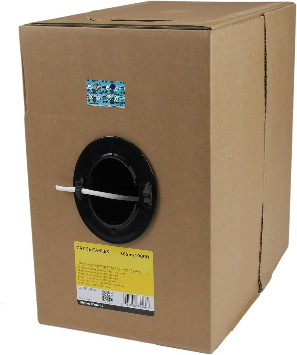 Bulk Cat5e UTP CMR Riser Netwerkkabel 304,8 meter Wit - Volledige Draad Ethernet Kabel