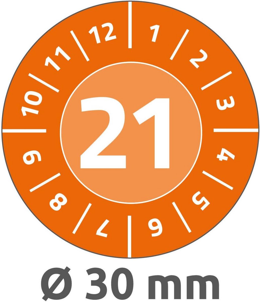 Duurzame Inspectie- en Teststickers Ø30mm – Sterk Zelfklevend – Oranje