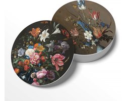 BONT | Onderzetters - 6 stuks - Oude Meesters Bloemen - Coasters - Rond - Kunst - Watervast - Interieurobject - 10cm - Kunststof