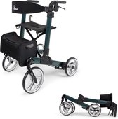Parvum Luxo Rollator - Luxe dubbel opvouwbare rollator (6,9kg) - Incl. stokhouder, tas, rugleuning - Petrol Groen, Medium