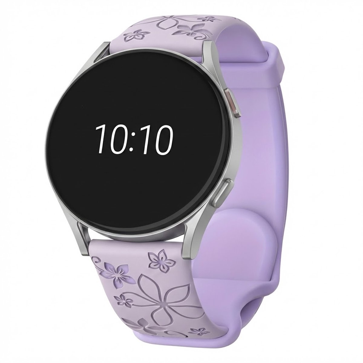 Lavendel violet silicone horloge band dames geschikt voor 22mm Geschikt voor serie samsung galaxy watch 3 (45 mm) / Galaxy Watch 46 mm horloge – bloemen patroon horlogeband – two tone floral engraved design