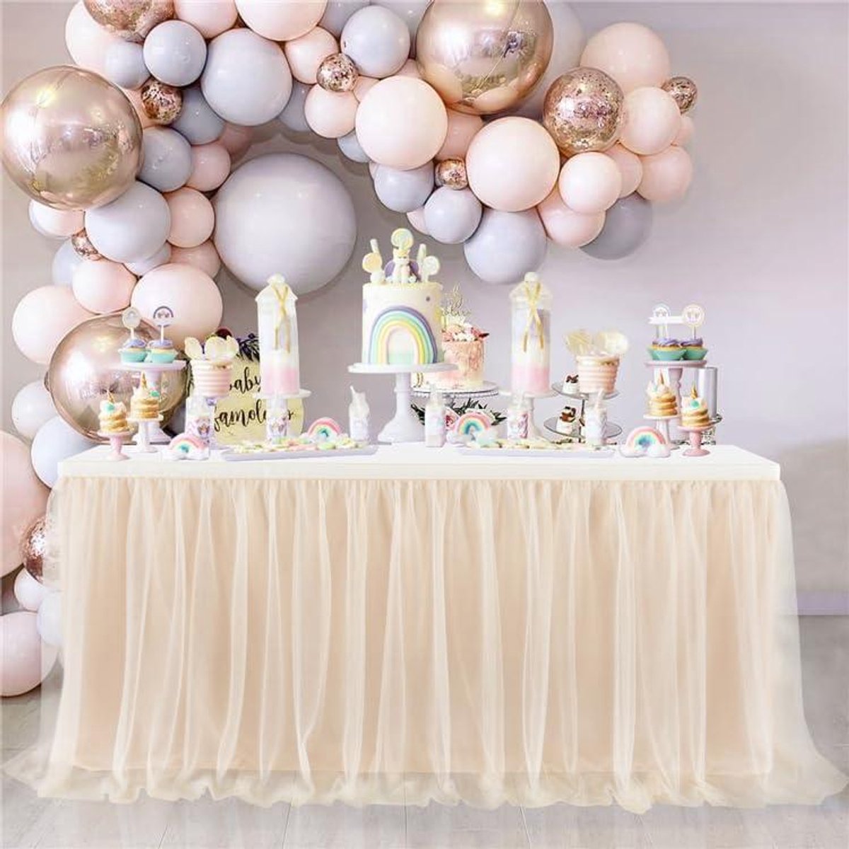 Romantische Tule Tafelrok voor Babyshower, Bruiloft, Feest - Mesh Bureau Gaas Tutu Tafelkleed - 0,4 x 2,75 m - Valentijnsdag Kerst Verjaardag