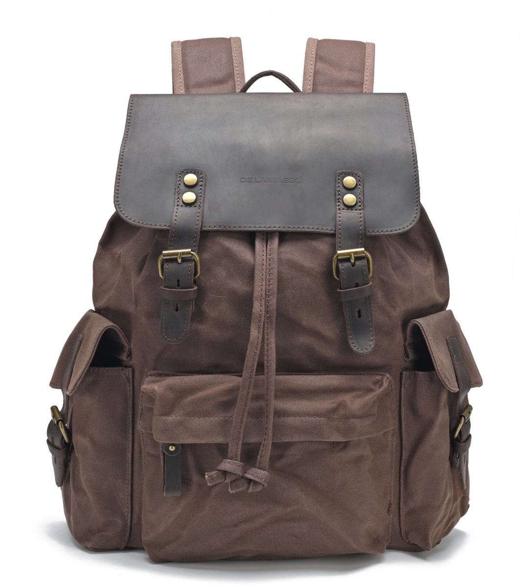 DE LAMASSU® Vintage Canvas Laptoptas 15 inch – Motor & Fiets Geschikt – Harde Achterkant – Messenger Bag – Canvas & Echt Leer – 40x28x10 cm