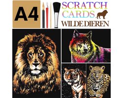 Ainy - Scratch Art Wilde Dieren (A4) | 4 krastekening incl. gereedschappen | DIY kras tekeningen | Schilderen op kleuren kunst | hobby & creatief…