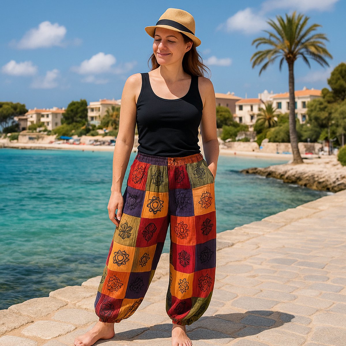 Nomad Sari - Mushroom Pants - Blokprintontwerpen - Oranje tinten - S / M