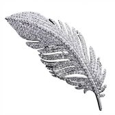 Zilverachtige broche veer dames met strass stenen elegante broche speld veer vorm decoratief accessoire voor kleding jas blouse of sjaal