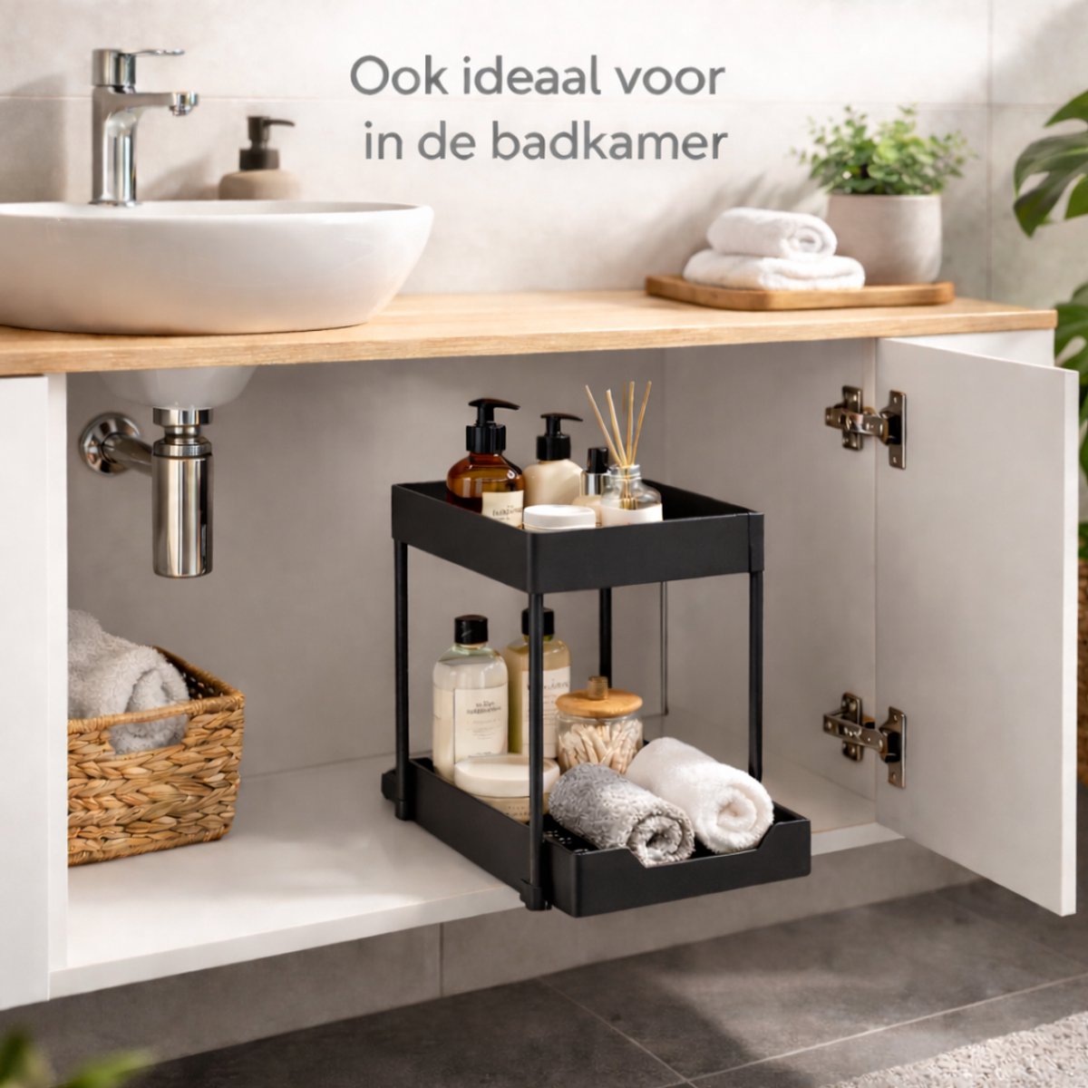 Joyage Keukenkast Organizer uitschuifbaar - Schuiflade Keukenkast - Aanrecht Organiser – Keuken Organizers - Kast Organizer - Kitchen Organizer Lade Organizer Zwart - Under sink Organizer - Gootsteenkast Organizer Keukenrek - Badkamer organizer — cadeau in Cadeau-ideeën - foto 8