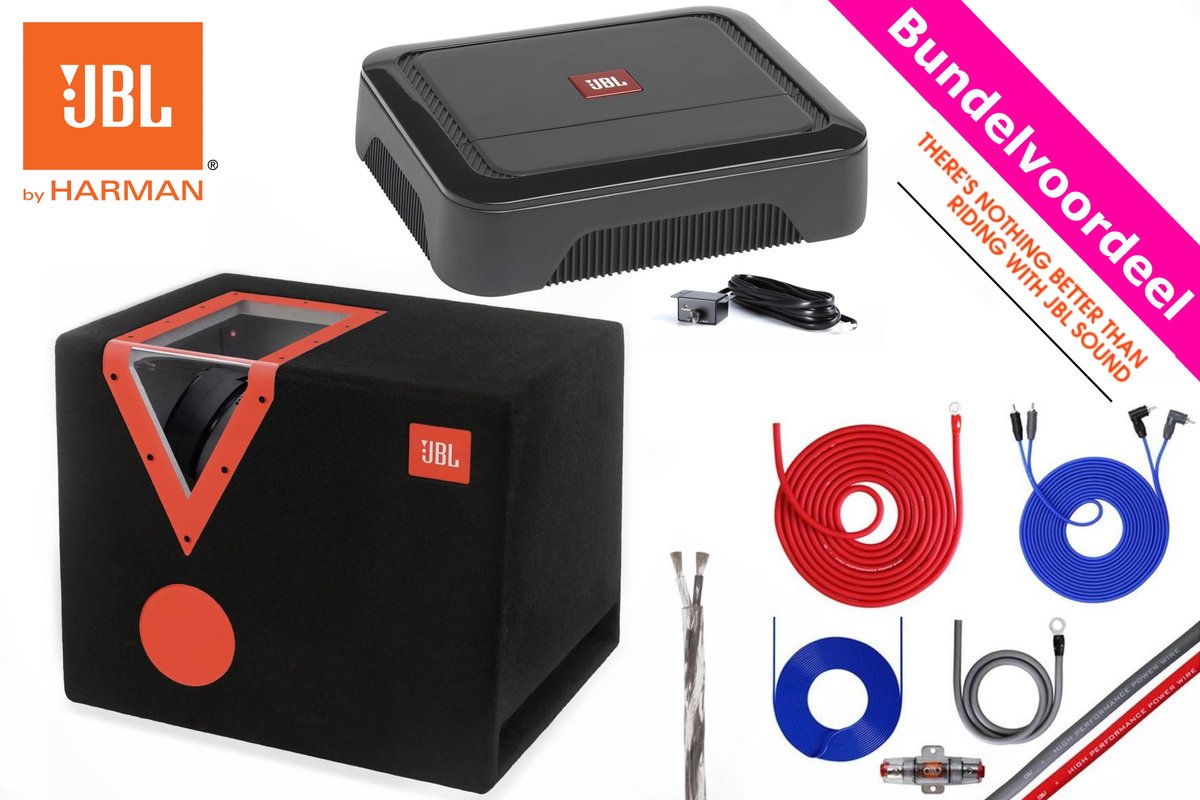 Zware JBL Subwoofer met LED + JBL Monoblock + Kabelset