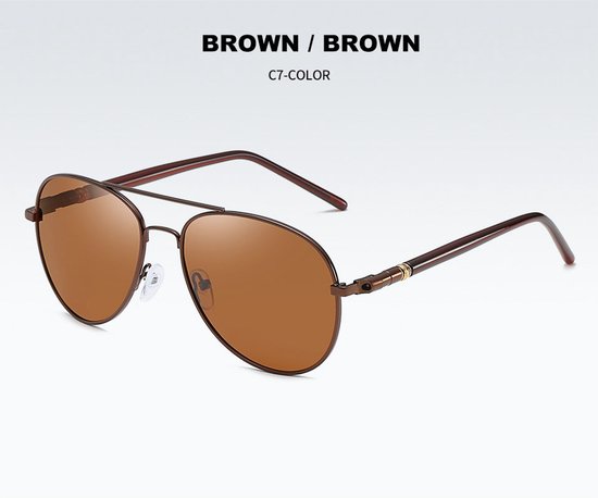 Bruin lens Piloten Zonnebril | Aviator Zonnebril | Retro & Classic Bril | Festival , Rave Bril | Carnavalsbril | Zonnebril Dames & Heren | Matt Bruine lens | Bruin montuur | Trendy Party & Outdoor Bril + brillen koord , sleeve & doek — afbeelding 2