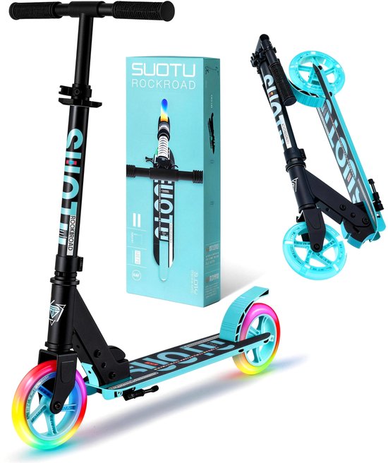 Suotu Kinderstep - 145mm Lichtgevende Wielen - Step - Speelgoed Jongens/Meisjes - Max stuurhoogte: 85 cm - Aluminium - Blauw/Zwart