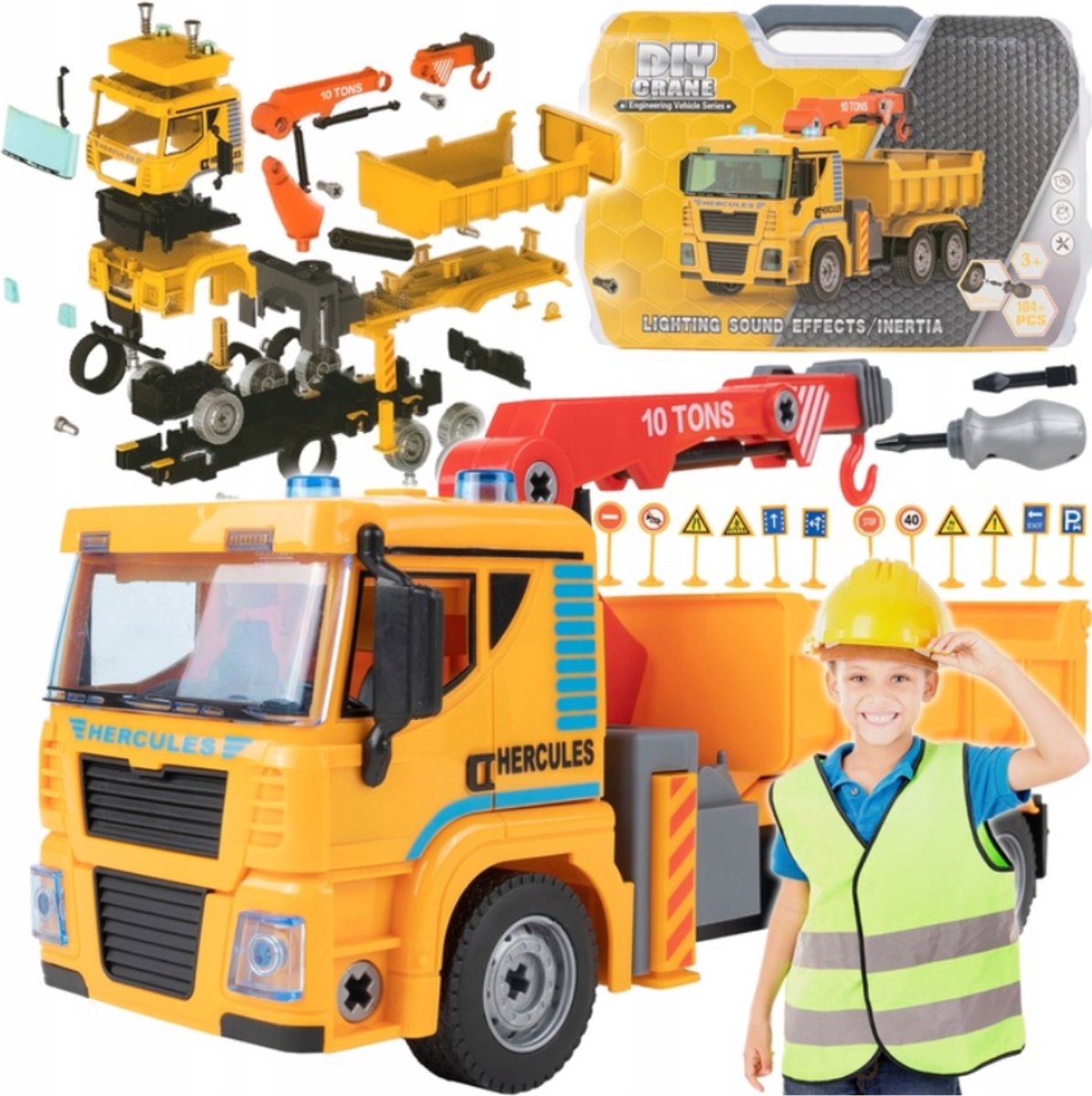 Playos® - Bouwset Auto - Geel - 104 Delig - STEM Speelgoed - Educatief - Technisch Speelgoed - Bouwen - Constructiespeelgoed
