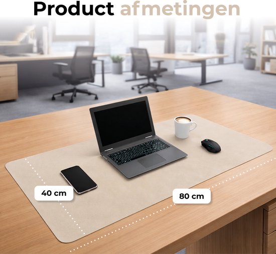 WURK Muismat 80x40 - XXL - Bureau Onderlegger - Bureau Organizer - Bureaumat - Inclusief Kabel Clip – Beige
