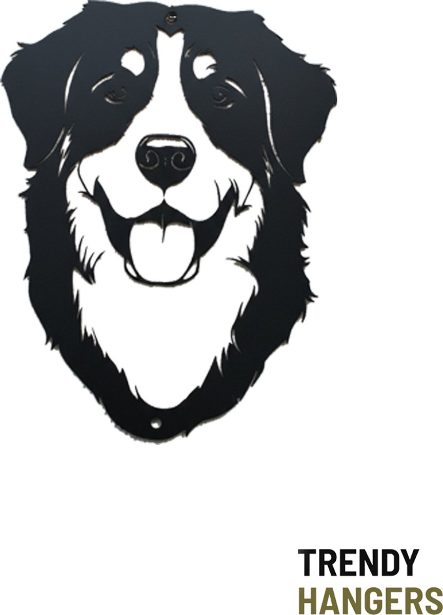 Berner Sennenhond portret in gehard staal zwarte coating - hondenkop - muurdecoratie - inrichting interieur