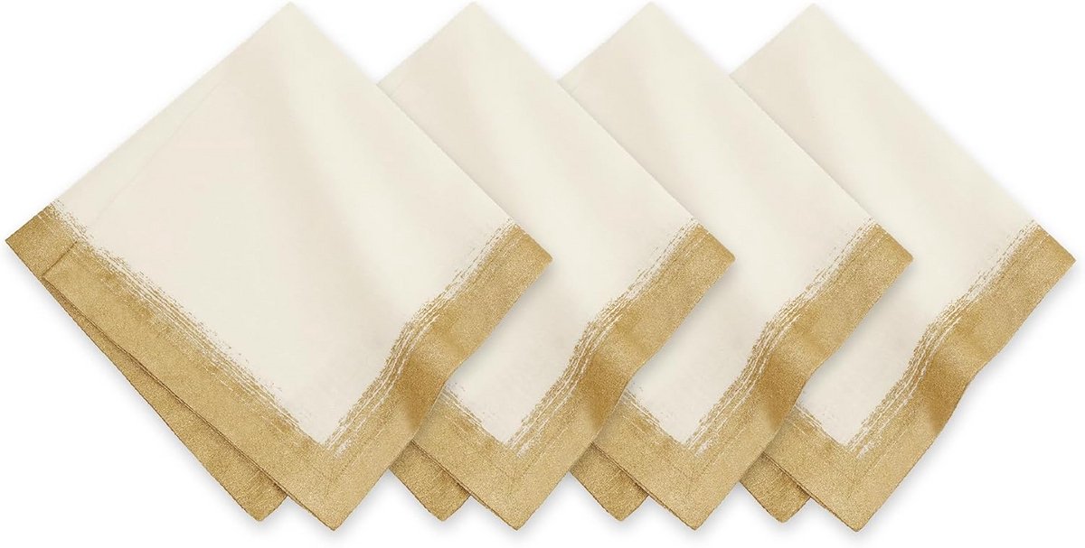 Set van 4 Linnen Servetten Ivoorkleurig/Goud 53x53 cm