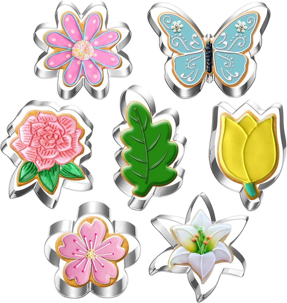 7-delige Bloem en Blad Koekjesvormpjes Set - Diverse Soorten