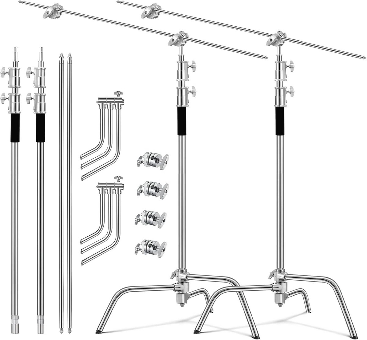 Set van 2 Professionele C-Statieven - Heavy-Duty Verstelbaar Lichtstatief 330cm Zilver