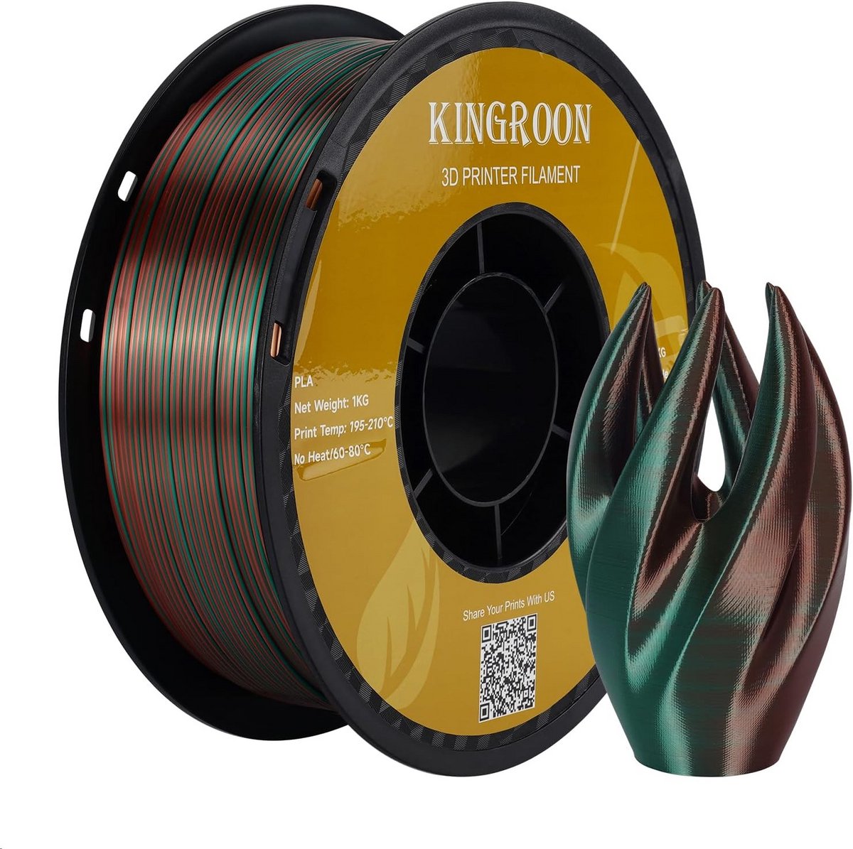 Zijdeachtig PLA 3D Printer Filament 1.75mm, Groen Paars Koper, Hoge Precisie