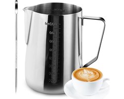 Grote RVS Melkopschuimkan 900ml met Latte Art Pen en Maatstrepen