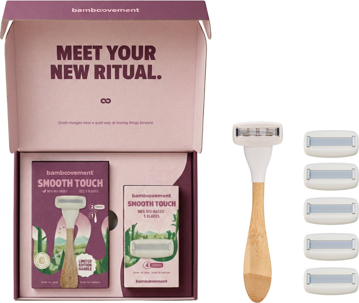 Bamboovement Scheermes Vrouwen - Bamboe Houder & 6 Cartridges - Voordeelset