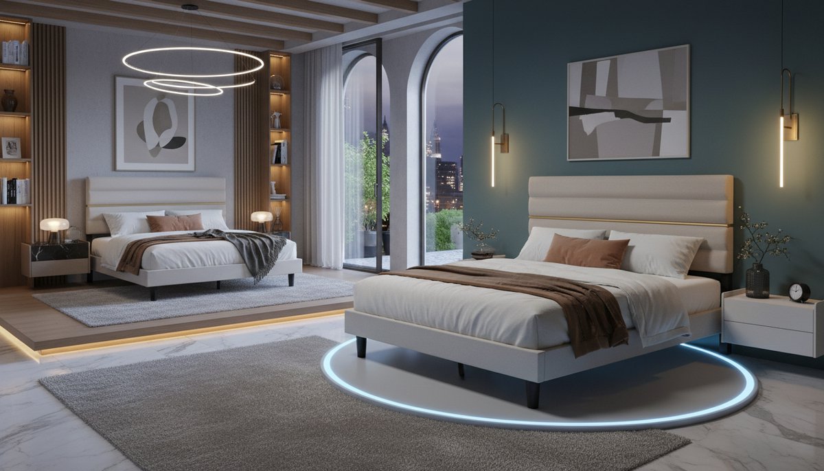 Tweepersoonsbed 160x200 cm met Verstelbaar Hoofdbord – House&Garden ComfortPlus Gestoffeerd Bedframe, Metaal & Massief Hout, Cappuccinobeige, Modern Design, Stevig & Geluidsarm