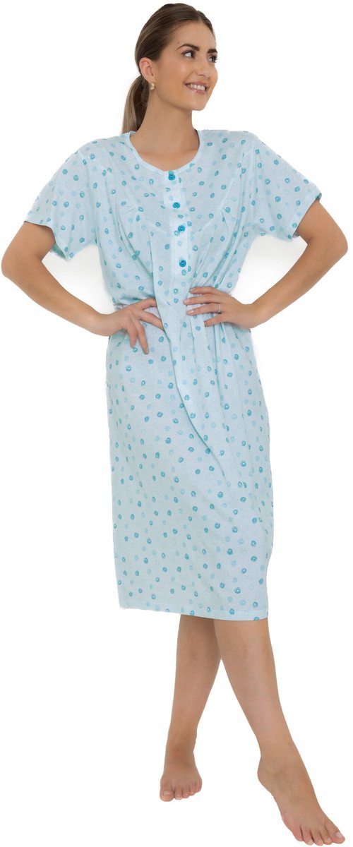 Cocodream Quality Cocodream Nachthemd 'Blue Button' - Dames Nachtmode - Korte Mouw - Blauw