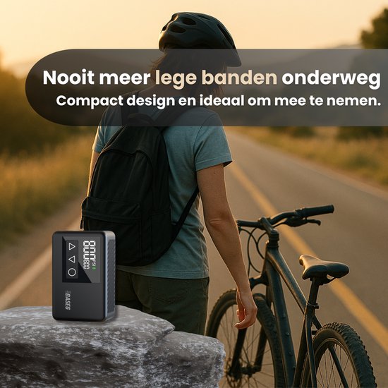Elektrische Fietspomp XS - 108 gram - Draagbaar - Smart Digitaal Display - Mini Luchtcompressor - Koersfiets - Racefiets - Gravelbike - Sportfiets - Stadsfiets - Mountainbike - Scooter - Fatbike - USB-C Oplaadbaar - Presta/Schräder/Dunlop