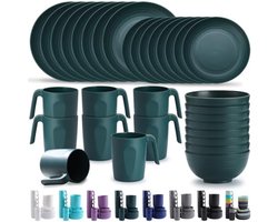 32-Delig Plastic Servies Set - Onbreekbaar Borden, Kommen en Mokken - Magnetron Veilig, Vaatwasmachinebestendig - BPA Vrij - Lichtgewicht Camping en Picknick Servies