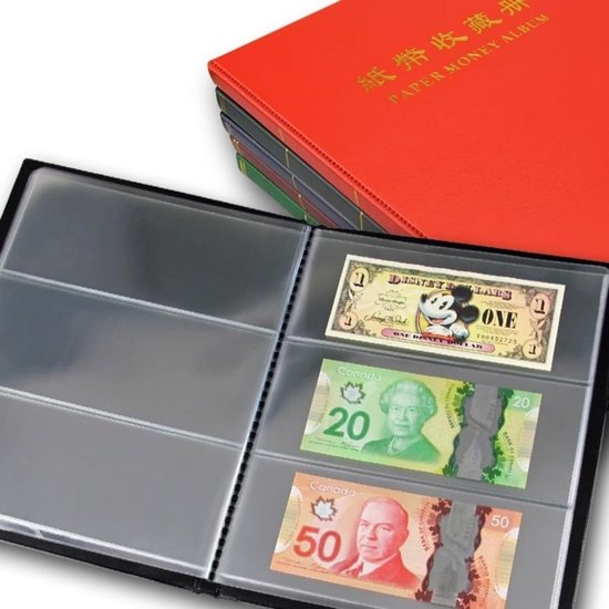 Bankbiljettenalbum Met 60 Vakken – Leerlook, Dubbelzijdig, Geschikt Voor Munten, Postzegels En Verzamelbiljetten