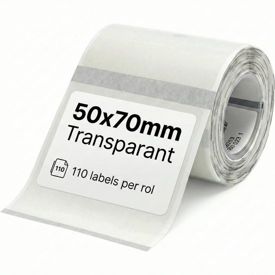 Transparante rol met 110 labels van 50x70mm.