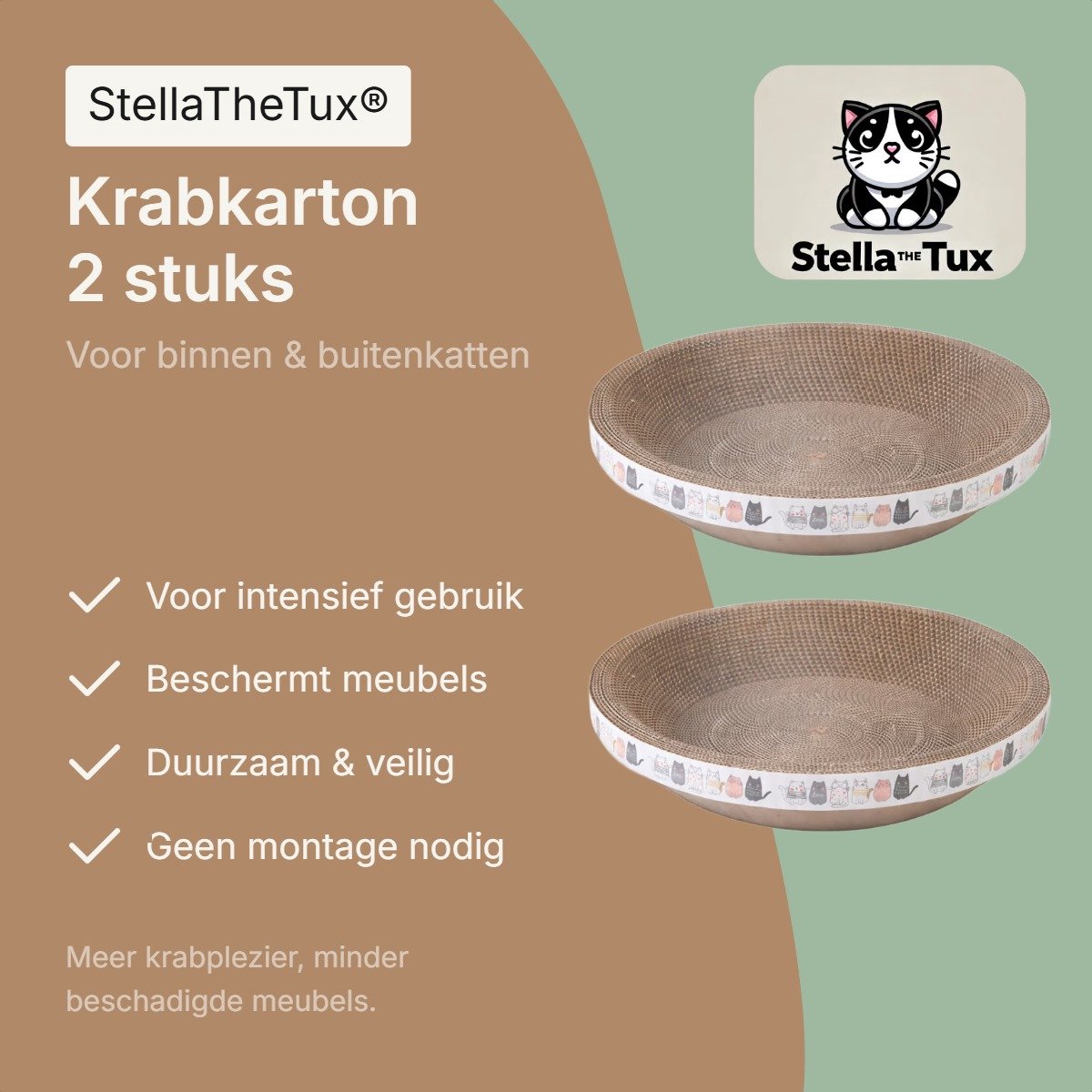 Stella The Tux - Katten - krabplank – 2 Stuks – Extra Groot Krabkarton – Krabmat – krabmeubel - Beschermt Meubels – kattenspeelgoed – foto 2