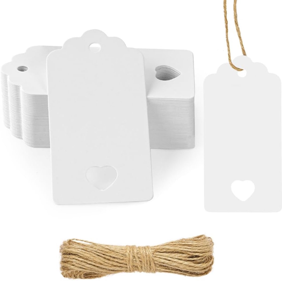 Imperatoris - Cadeau Tags - Labels - Kado Etiketten - Kraftpapier - Wit - Karton aan touwtjes - 60 stuks Vierkant label - 9 x 4,5 cm - met jutetouw van 10 meter lang