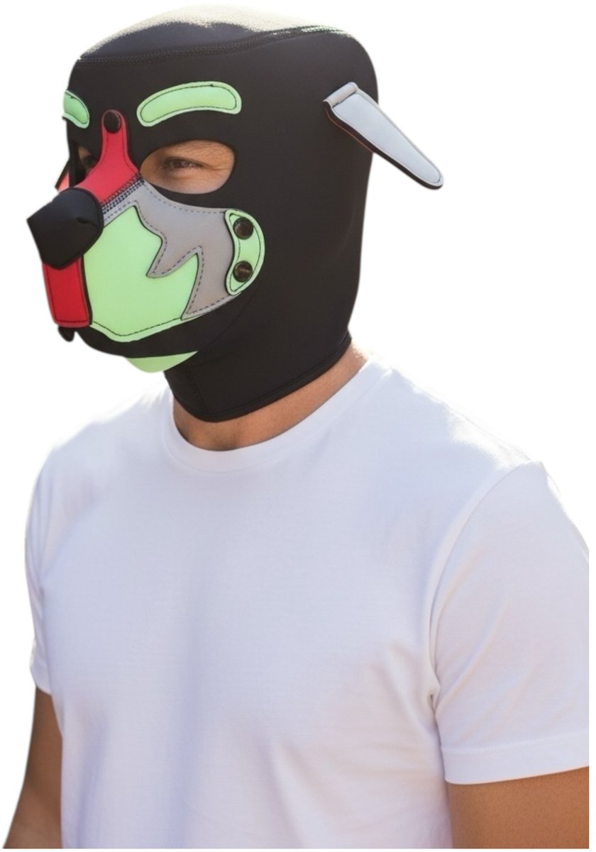 Honden Masker Rood Groen Zwart – Puppy Play Masker – Verstelbaar & Comfortabel – Uniseks BDSM Accessoire – Kinky Pleasure®