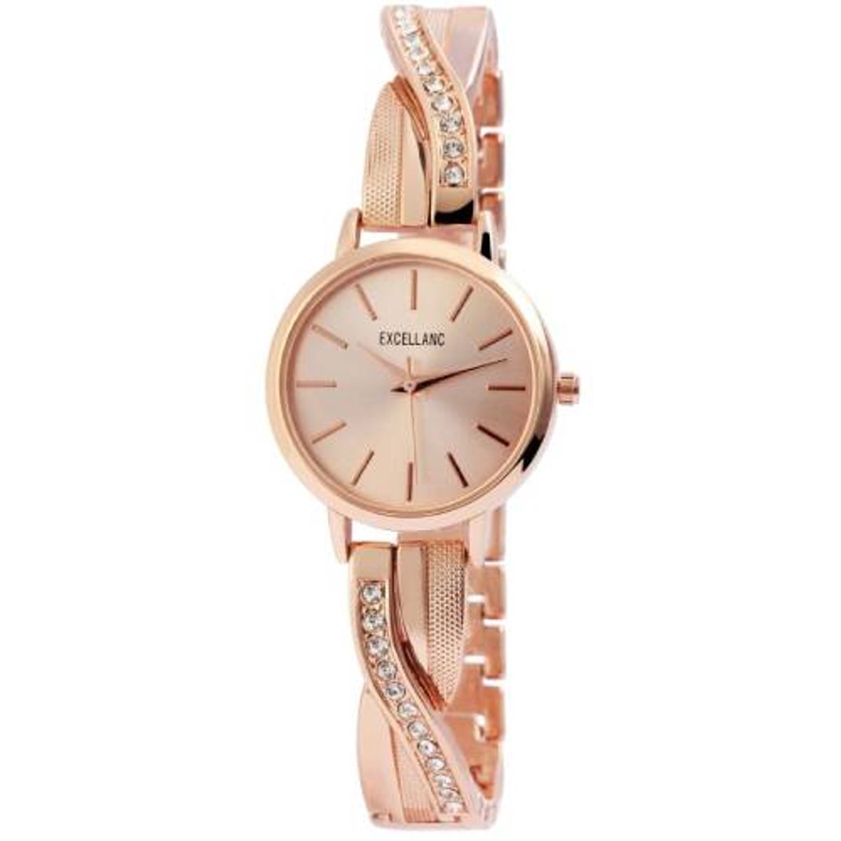 Excellanc-horloge-dames-model 1800123-002-rosekleurig-kristal-3 atm waterdicht-diameter 30 mm
